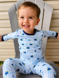 Blueberry Plaid bamboo baby pajama two-piece set, top and bottom