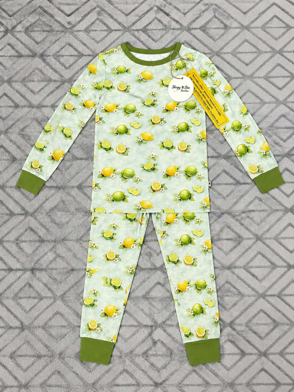 lemon-Lime bamboo baby pajama two-piece set, top and bottom