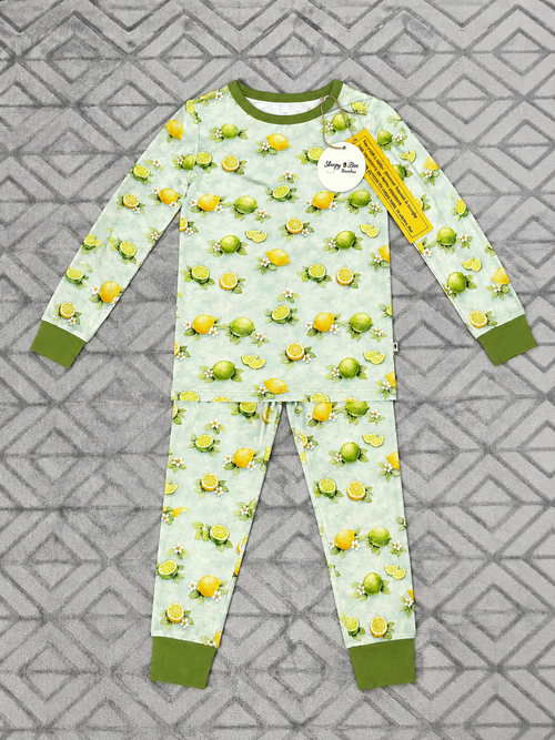lemon-Lime bamboo baby pajama two-piece set, top and bottom