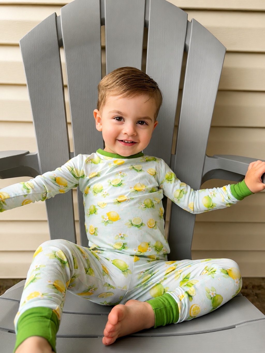 lemon-Lime bamboo baby pajama two-piece set, top and bottom