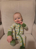 Lemon-Lime bamboo baby zippie pajama, two-way zipper, front view