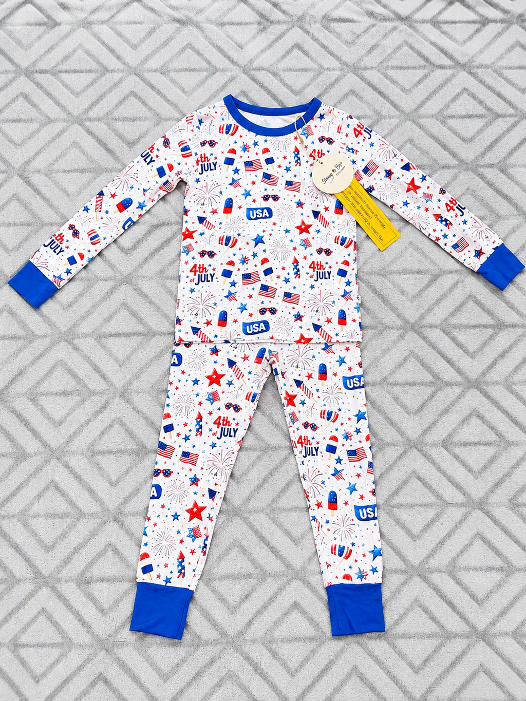 Star Spangled bamboo baby pajama two-piece set, patriotic star print