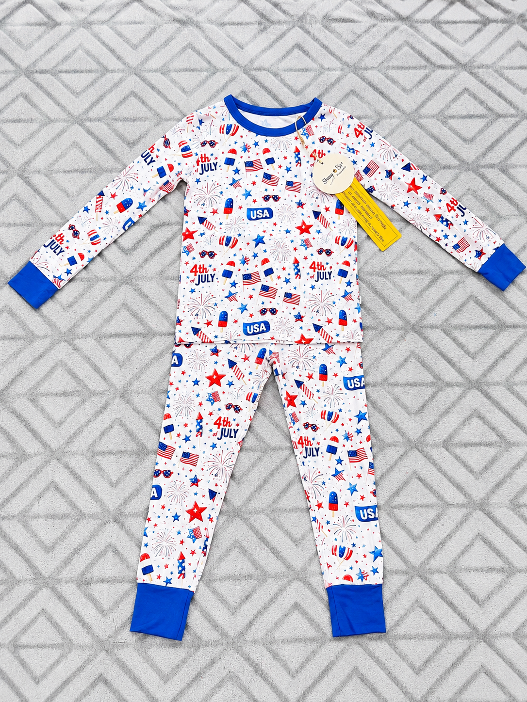 Star Spangled bamboo baby pajama two-piece set, patriotic star print