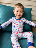 Star Spangled bamboo baby pajama two-piece set, patriotic star print