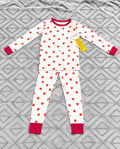 Strawberry Fields bamboo baby pajama two-piece set, red strawberry print